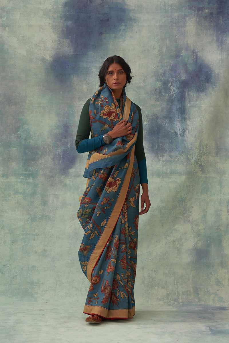 Tilak' Kalamkari Pure Kanjivaram Silk Saree