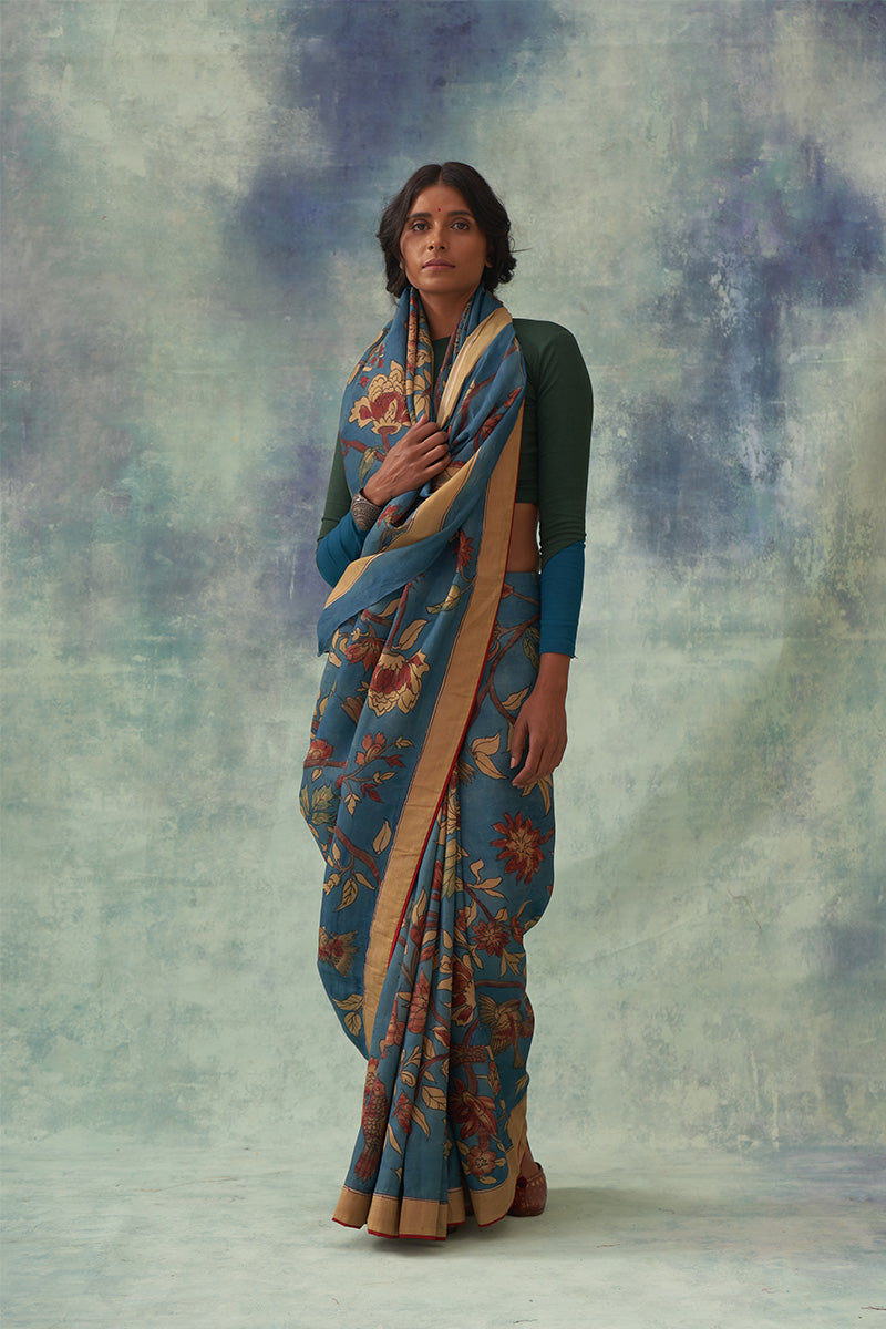 Tilak' Kalamkari Pure Kanjivaram Silk Saree