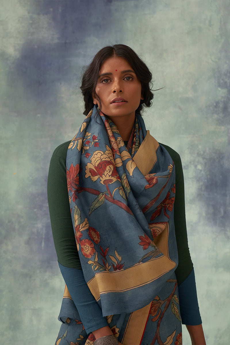 Tilak' Kalamkari Pure Kanjivaram Silk Saree