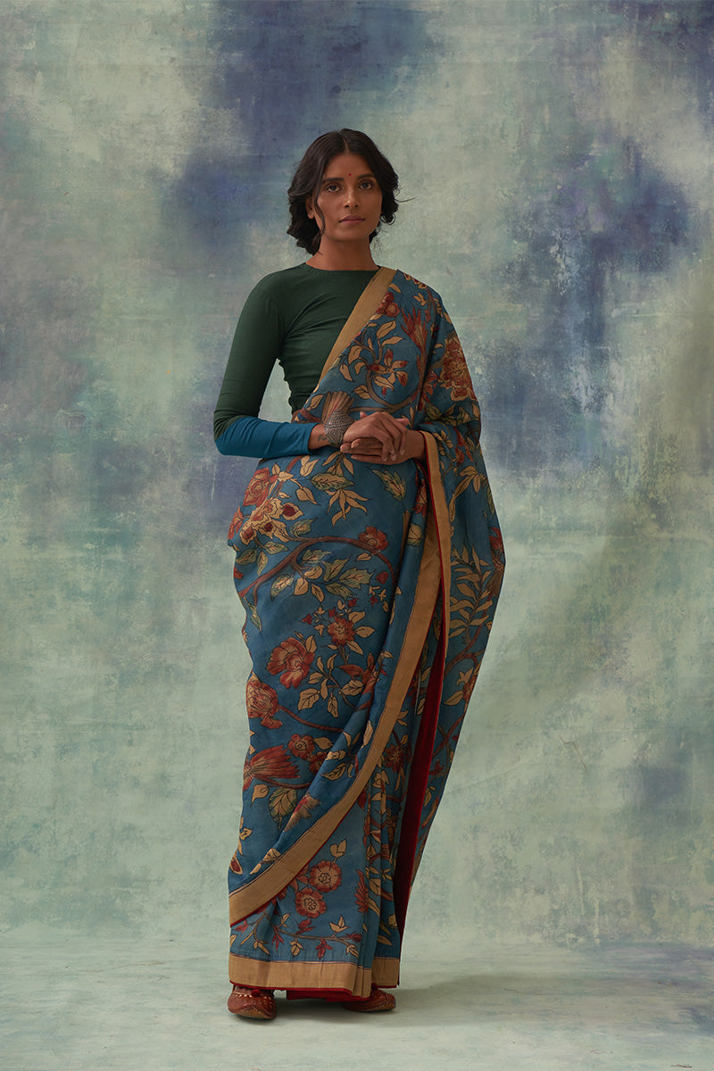 Tilak' Kalamkari Pure Kanjivaram Silk Saree