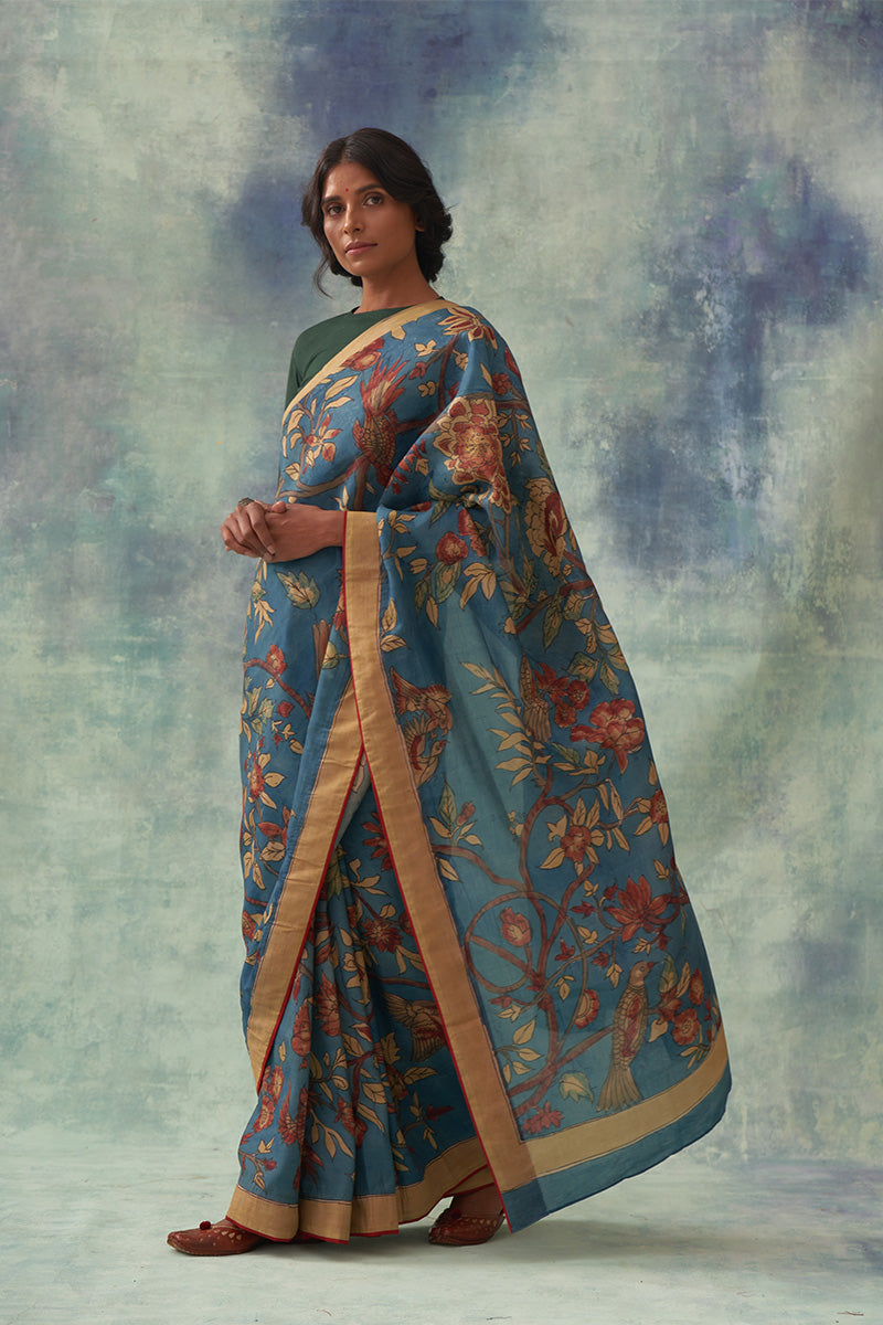 Tilak' Kalamkari Pure Kanjivaram Silk Saree
