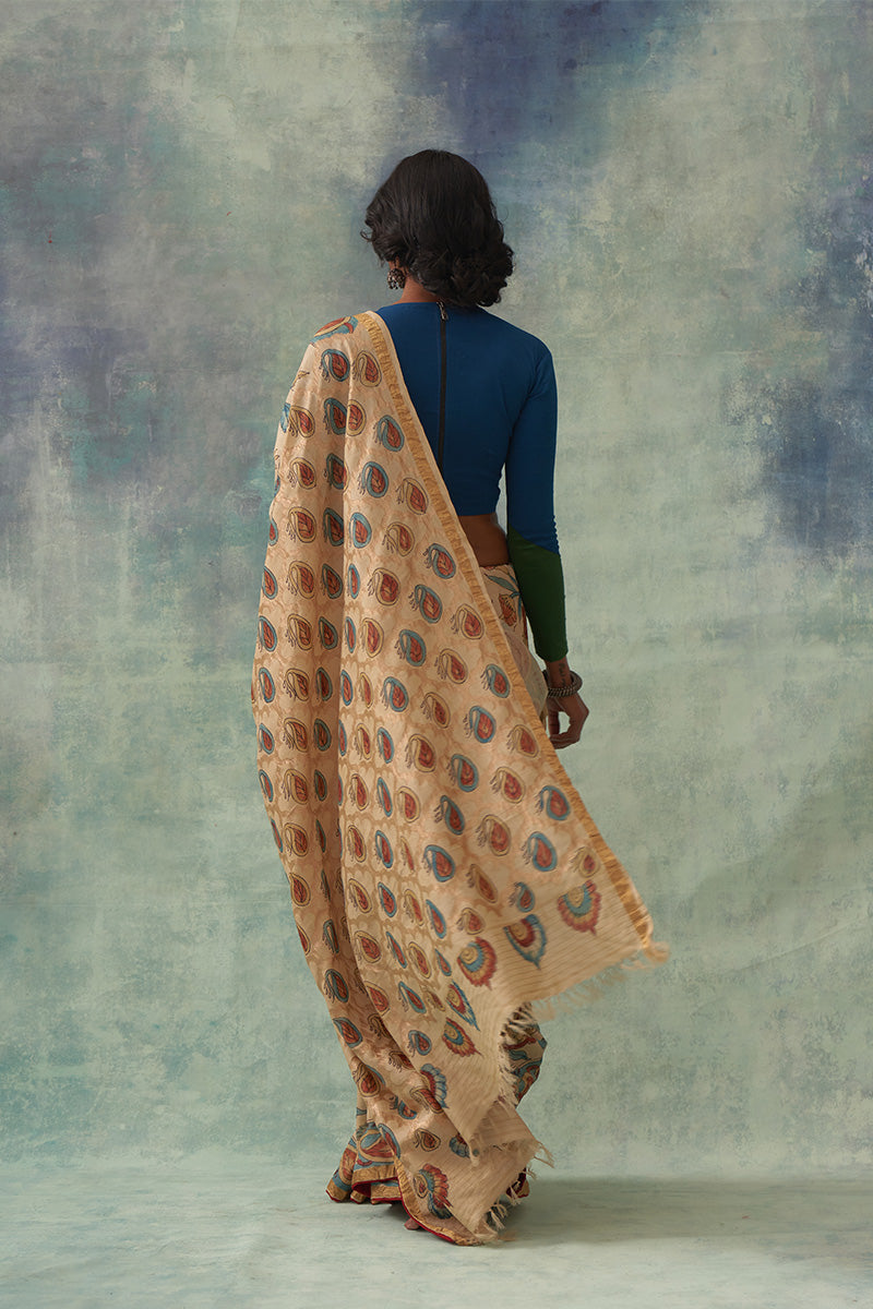 Pragalbha' Kalamkari with Zari Pure Banarasi Silk Saree