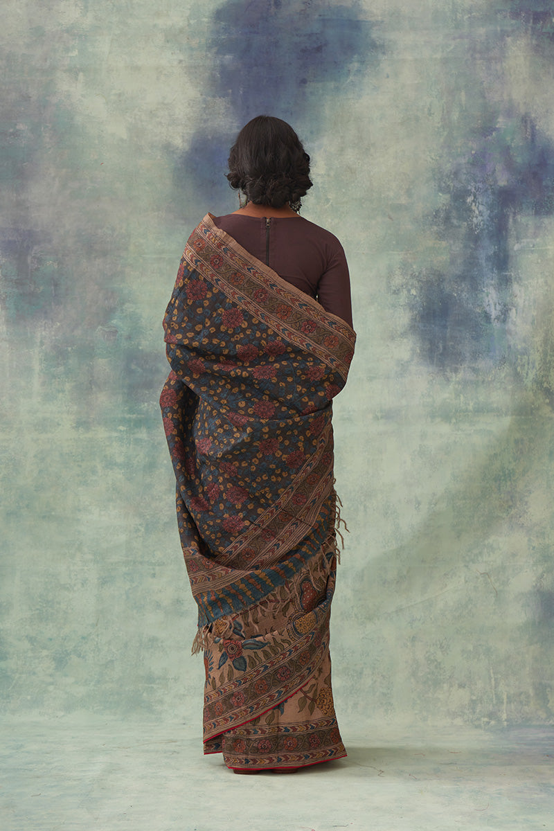 Chandan' Kalamkari Pure Tussar Silk Saree