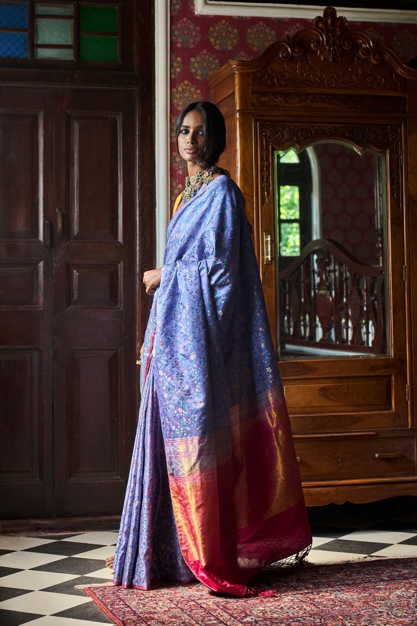 Pushpavali' Neel Tanchoi Zari Pure Silk Benarasi Handloom Sari