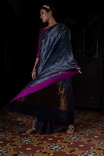 Akriti' Neeli Tanchoi Zari Pure Silk Benarasi Handloom Sari