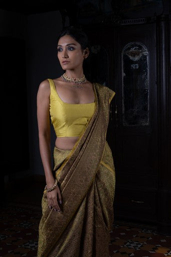 Akriti' Peet Tanchoi Zari Pure Silk Benarasi Handloom Sari