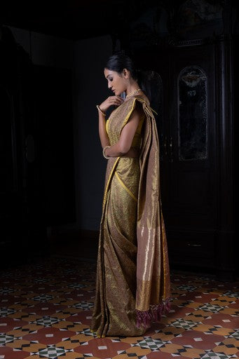 Akriti' Peet Tanchoi Zari Pure Silk Benarasi Handloom Sari