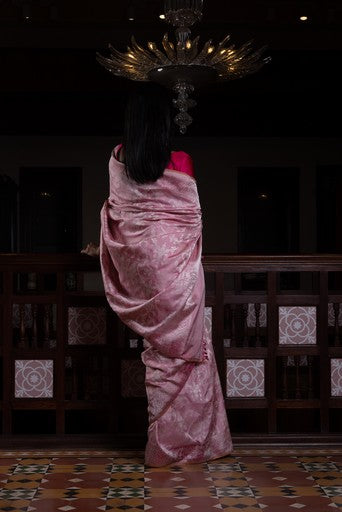 Surkh Surur' Gulabi Jaal Zari Pure Silk Benarasi Handloon Sari
