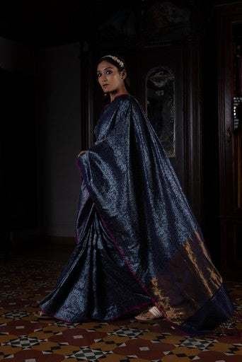 Akriti' Neeli Tanchoi Zari Pure Silk Benarasi Handloom Sari