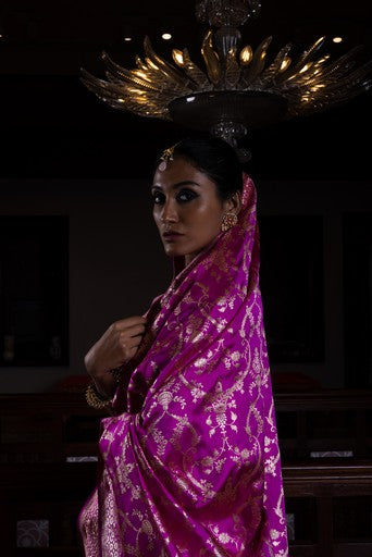 Surkh Surur' Rani Jaal Zari Pure Silk Benarasi Handloon Sari