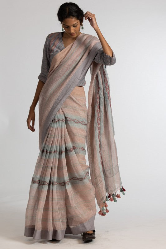 KAJOL' Linen Handloom Sari unstitched blouse