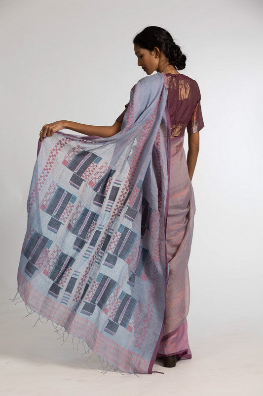 RAJEE' Jamdani Linen Handloom Sari unstitched blouse