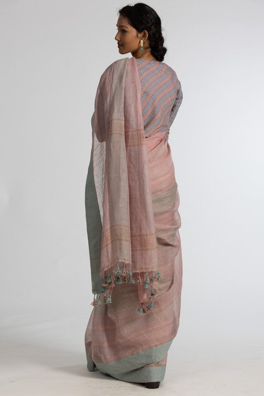 NEELU' Linen Handloom Sari unstitched blouse