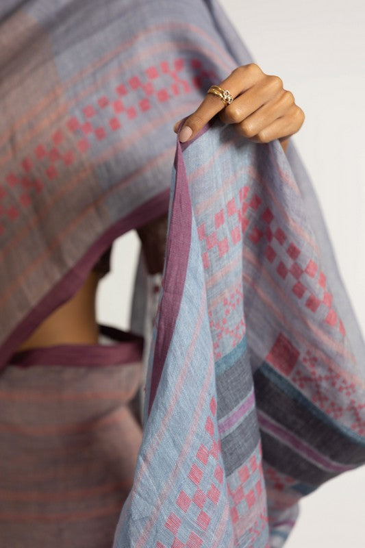 RAJEE' Jamdani Linen Handloom Sari unstitched blouse