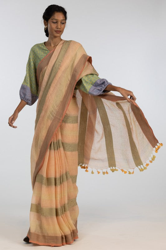 JAYA' Linen Handloom Sari unstitched blouse