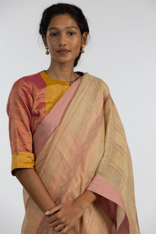 POOJA' Linen Handloom Sari unstitched blouse