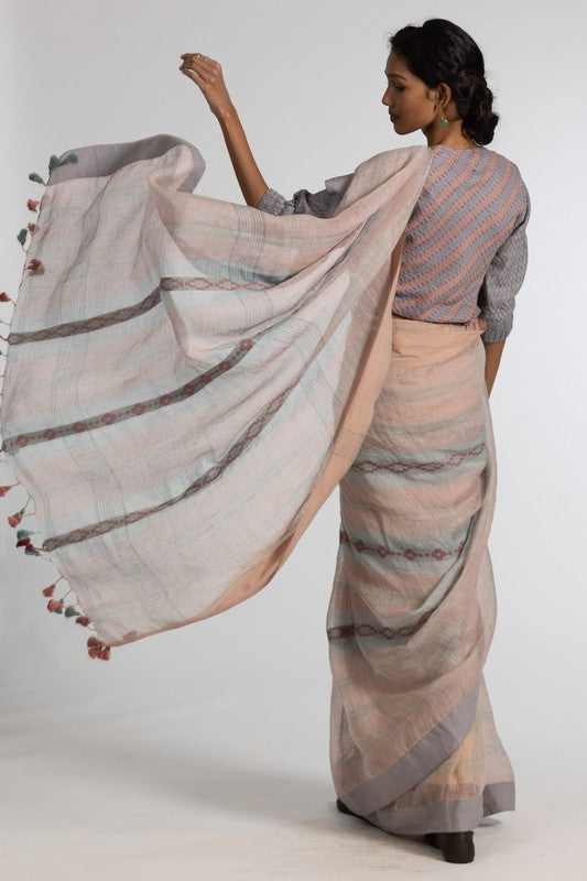 KAJOL' Linen Handloom Sari unstitched blouse