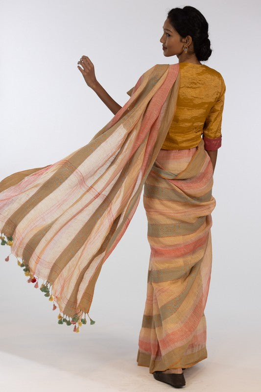 BHANU' Linen Handloom Sari unstitched blouse