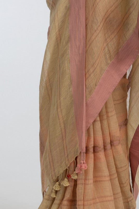 POOJA' Linen Handloom Sari unstitched blouse