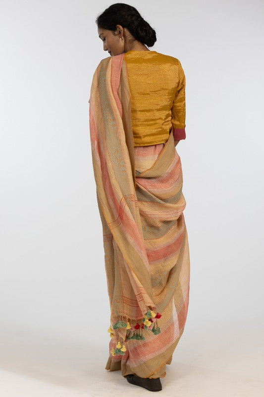 BHANU' Linen Handloom Sari unstitched blouse