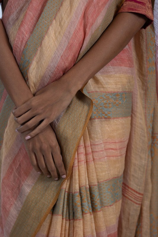 BHANU' Linen Handloom Sari unstitched blouse