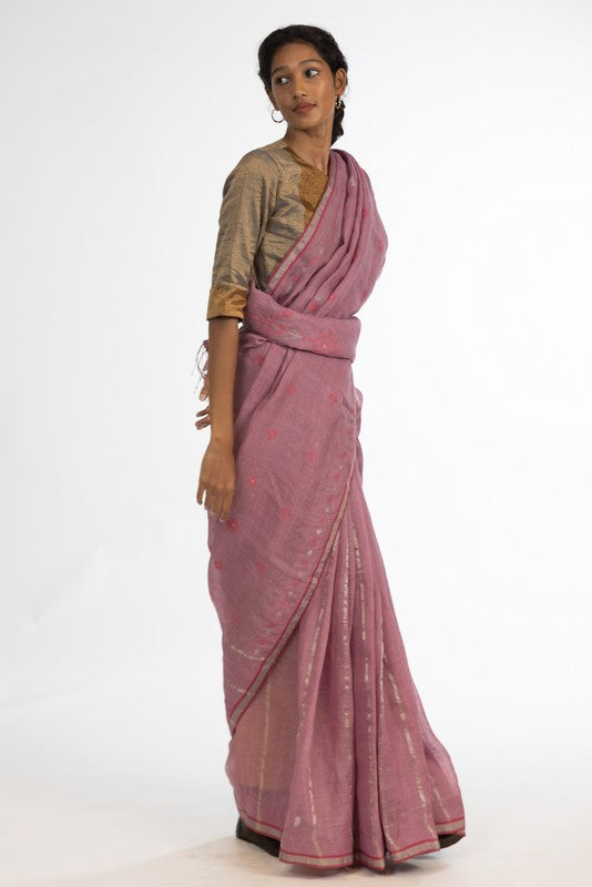 DEEPA' Jamdani Linen Handloom Sari unstitched blouse