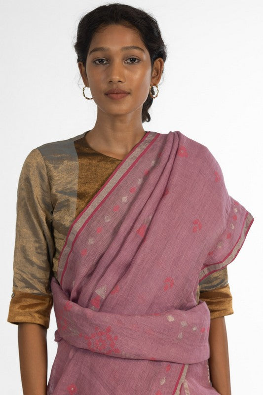DEEPA' Jamdani Linen Handloom Sari unstitched blouse
