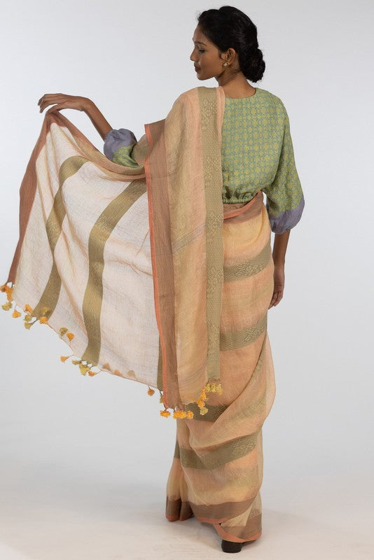 JAYA' Linen Handloom Sari unstitched blouse