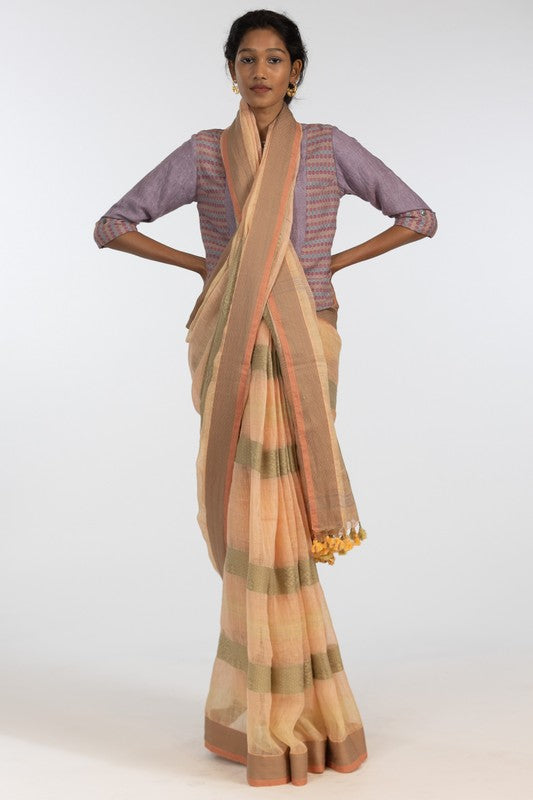 PRAMILA' Linen Handloom Sari unstitched blouse