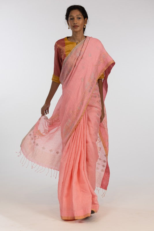NIKITA' Jamdani Linen Handloom Sari unstitched blouse