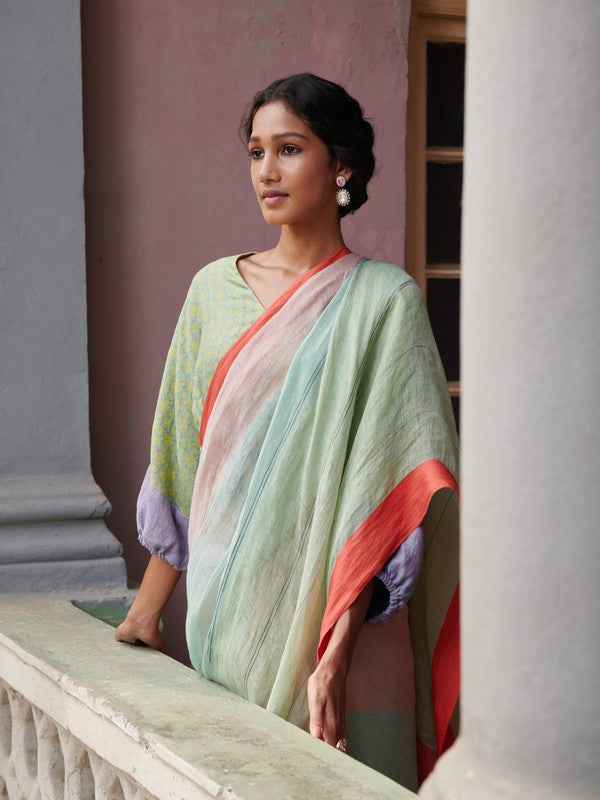 SHALINI' Linen Handloom Sari unstitched blouse
