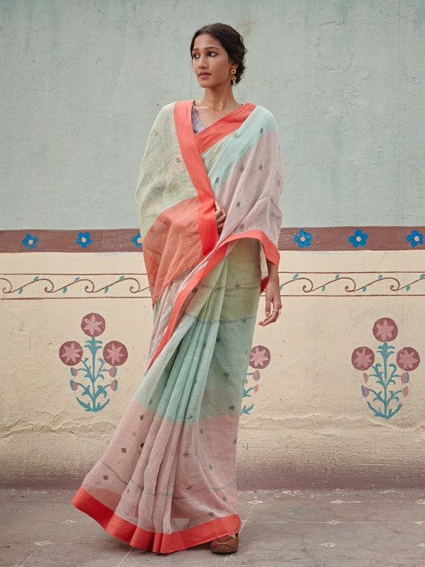 AARUSHI' Jamdani Linen Handloom Sari