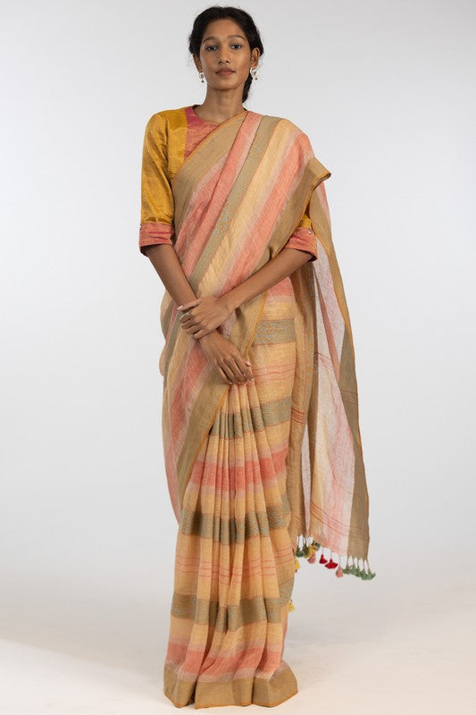 BHANU' Linen Handloom Sari unstitched blouse