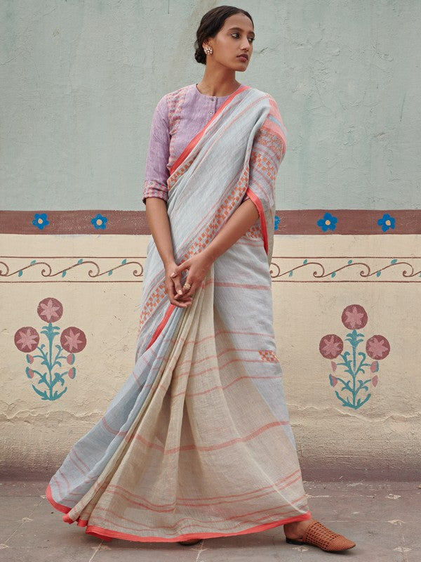 RAJYASHREE' Jamdani Linen Handloom Sari