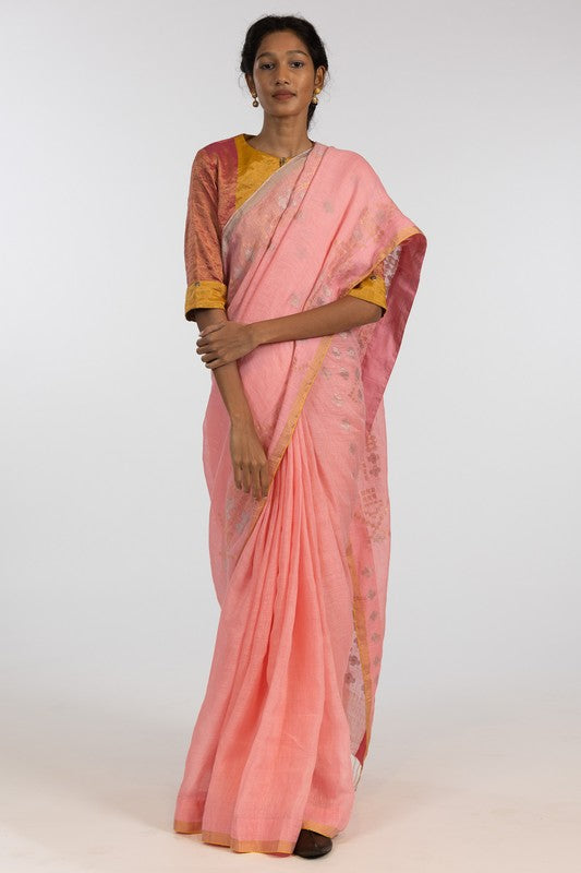 NIKITA' Jamdani Linen Handloom Sari unstitched blouse