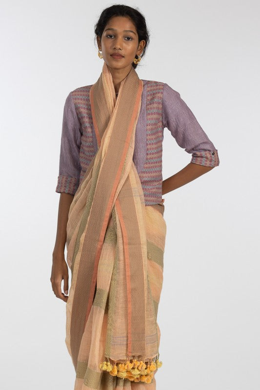 PRAMILA' Linen Handloom Sari unstitched blouse