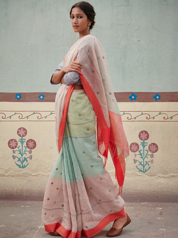 AARUSHI' Jamdani Linen Handloom Sari
