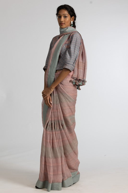 NEELU' Linen Handloom Sari unstitched blouse