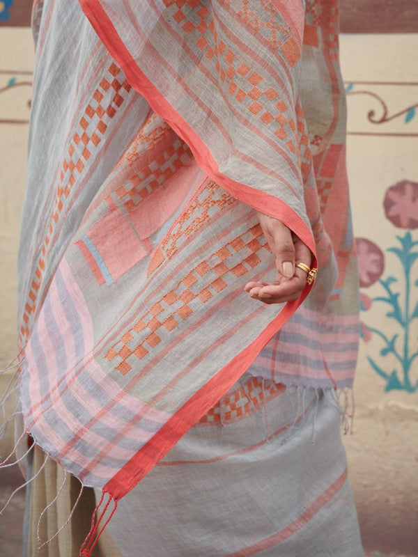RAJYASHREE' Jamdani Linen Handloom Sari