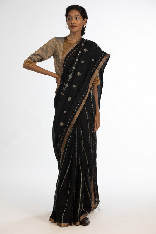 MITHILA' Jamdani Linen Handloom Sari unstitched blouse