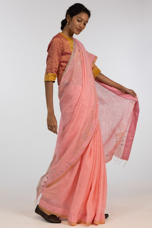 NIKITA' Jamdani Linen Handloom Sari unstitched blouse