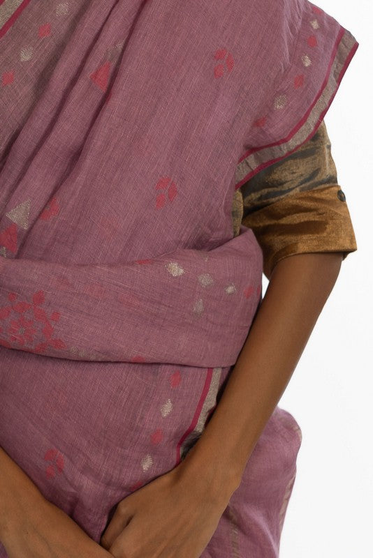 DEEPA' Jamdani Linen Handloom Sari unstitched blouse