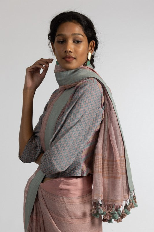 NEELU' Linen Handloom Sari unstitched blouse