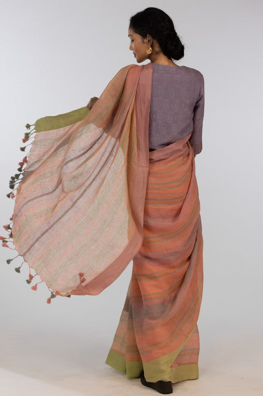 DEEP' Linen Handloom Sari unstitched blouse