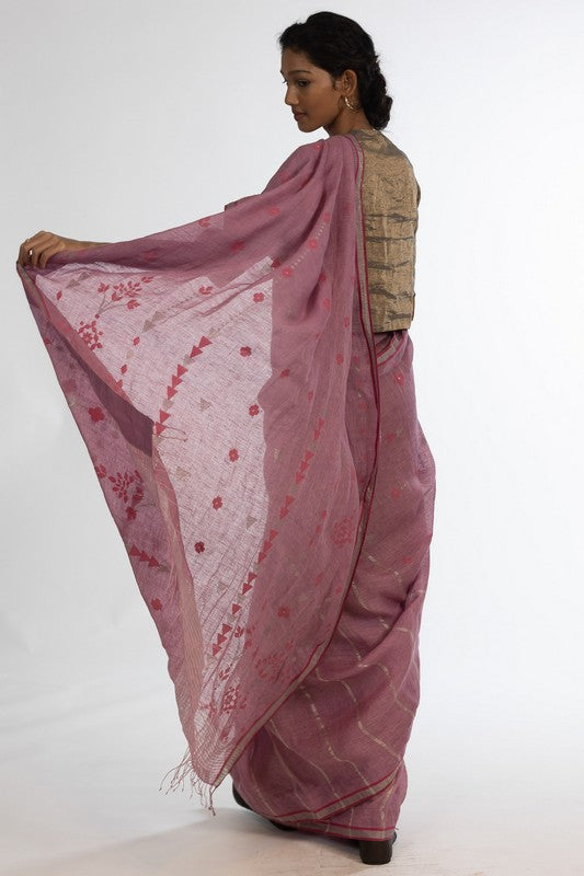 DEEPA' Jamdani Linen Handloom Sari unstitched blouse