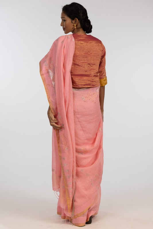 NIKITA' Jamdani Linen Handloom Sari unstitched blouse