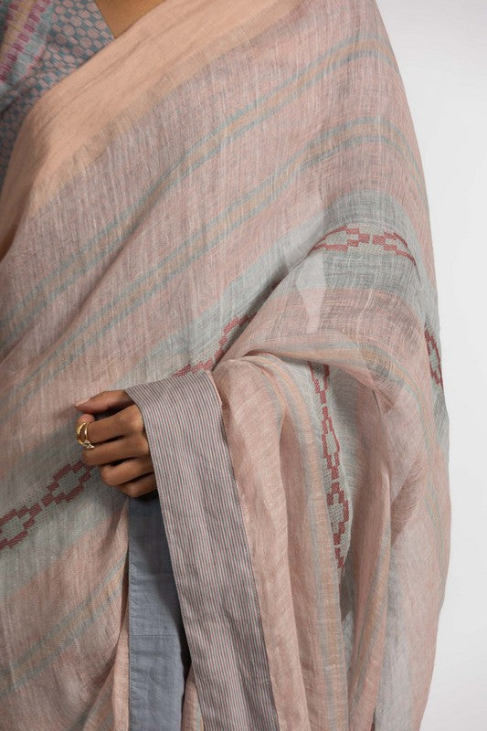 KAJOL' Linen Handloom Sari unstitched blouse