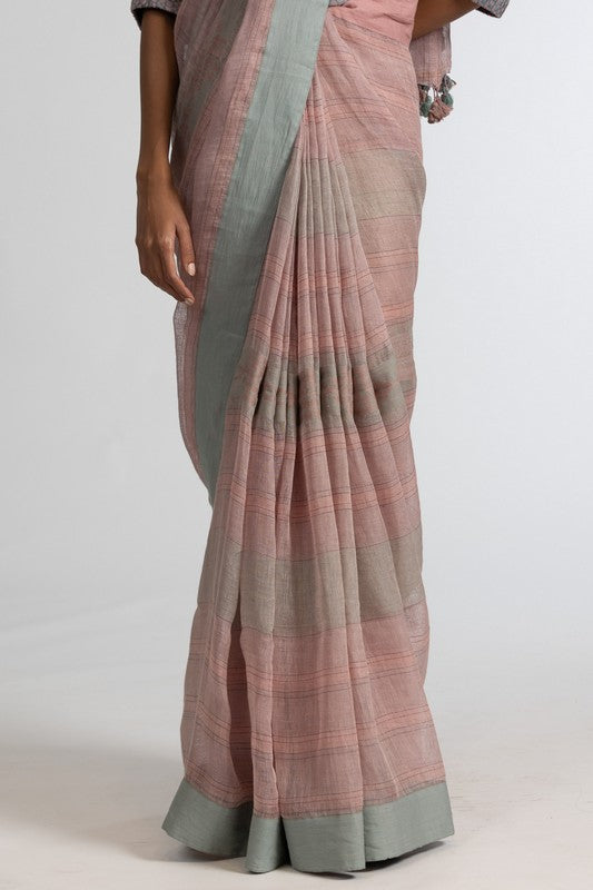 NEELU' Linen Handloom Sari unstitched blouse