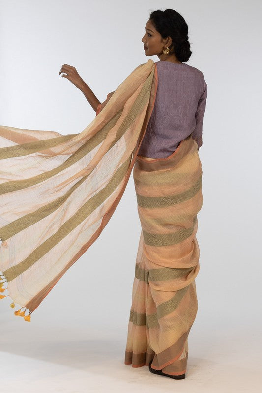 PRAMILA' Linen Handloom Sari unstitched blouse
