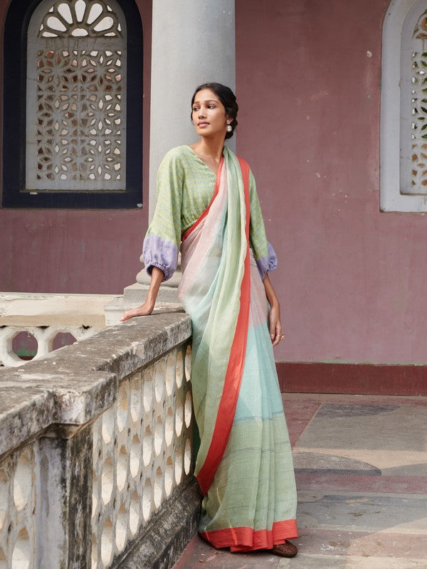 SHALINI' Linen Handloom Sari unstitched blouse